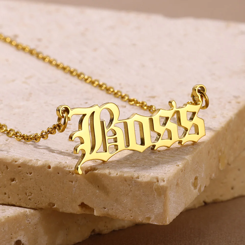 Gold Color Boss Letter Necklace For Men Women Personalized Trend Stainless Steel Choker Aesthetics Jewelry Accessories Gifts