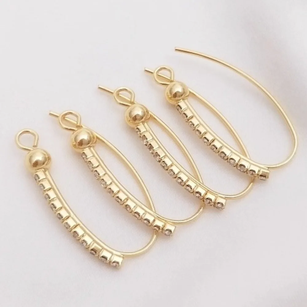 

14K Gold Color A Row of Zircon Plus Beads with Hanging Large U-shaped Ear Hooks Handmade Earrings Jewelry Ear Hook Accessories