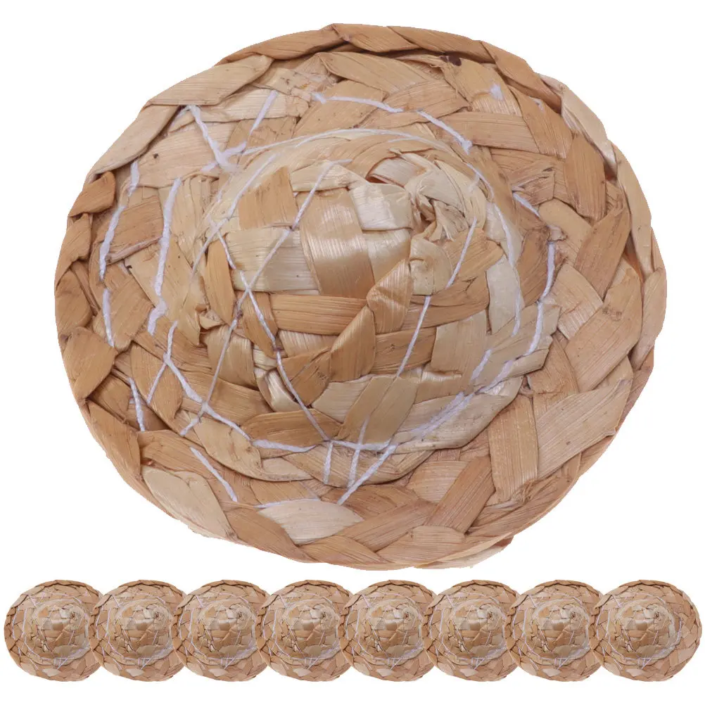 9Pcs Small Straw Hat Props Woven Mini Hats for Crafts DIY Photo Prop Creative Decoration Small Straw Hat Photo Prop Accessory