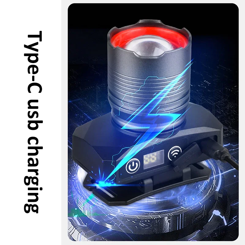 Super Bright Three-light Source LED Headlamp IR Motion Sensor Headlight USB Rechargeable Head Lamp Telescopic Zoom Head Torch