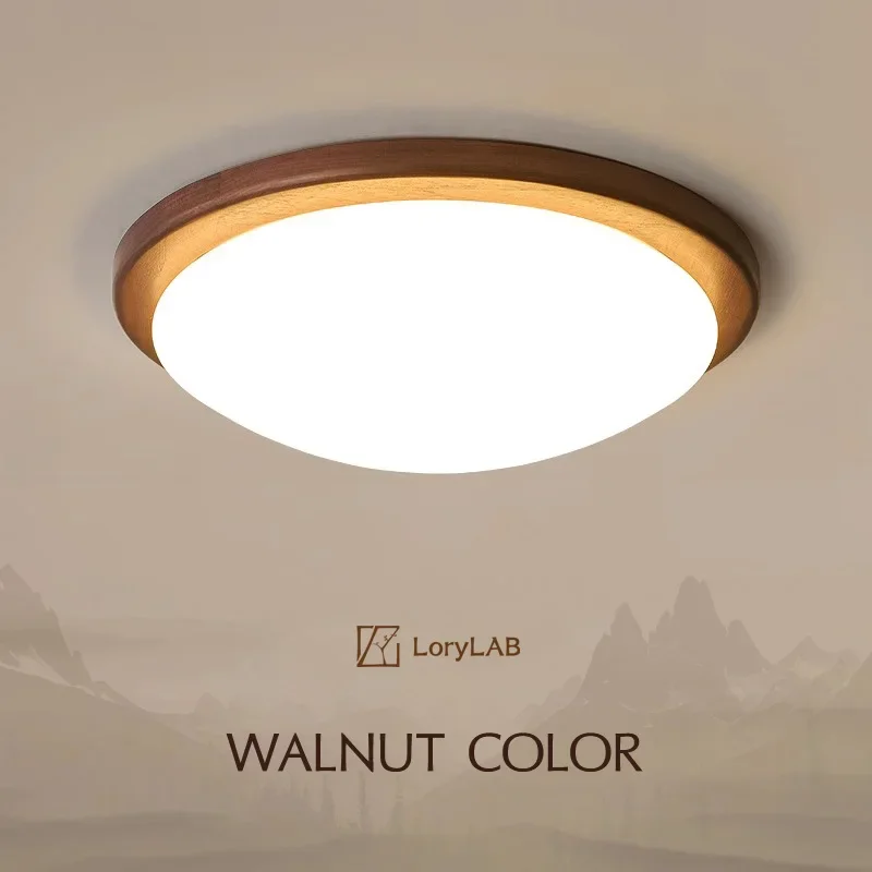 

Walnut Wood Flush Mount Circular, Wabi-sabi Modern Vintage style, Ceiling light for Bedroom, dining Room, Study Room