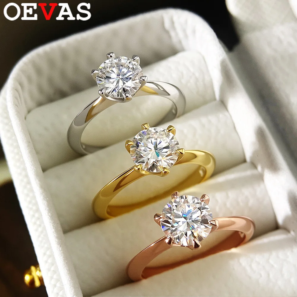 OEVAS Sparkling Real 0.5 Carat Moissanite Wedding Rings For Women Top Quality 100% 925 Sterling Silver Engagement Fine Jewelry