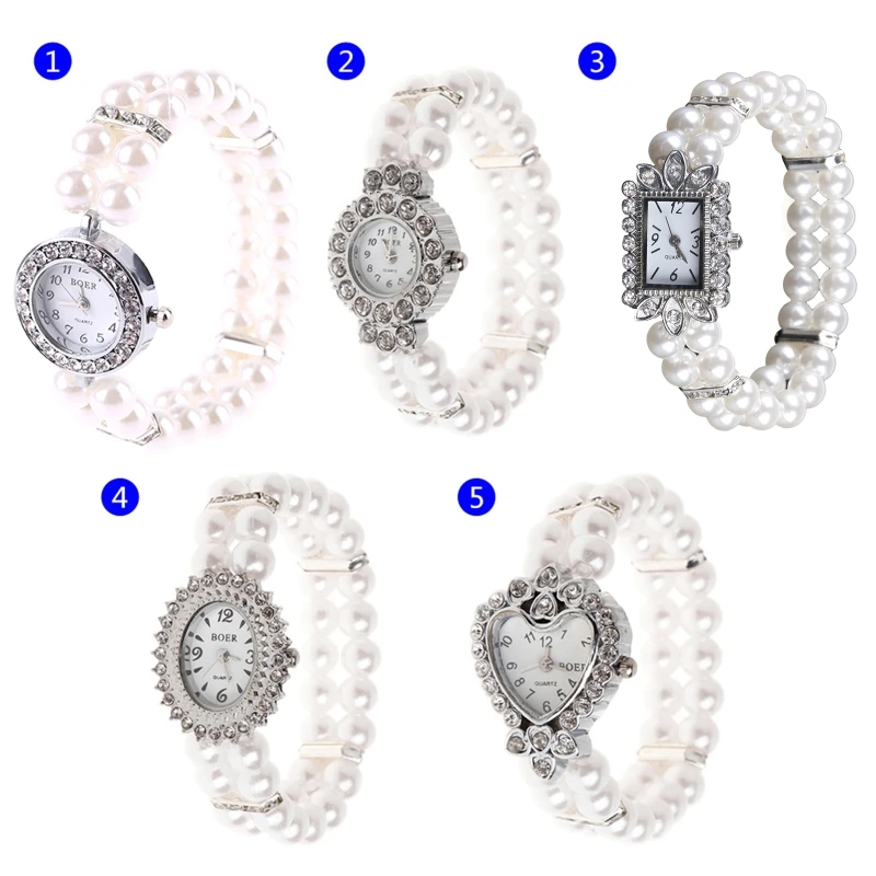 Fashion Women Watch Clock Women Casual Wristwatches Pearl Beaded Bracelet Watches Strap Quartz Wrist Watch Drop Shipping