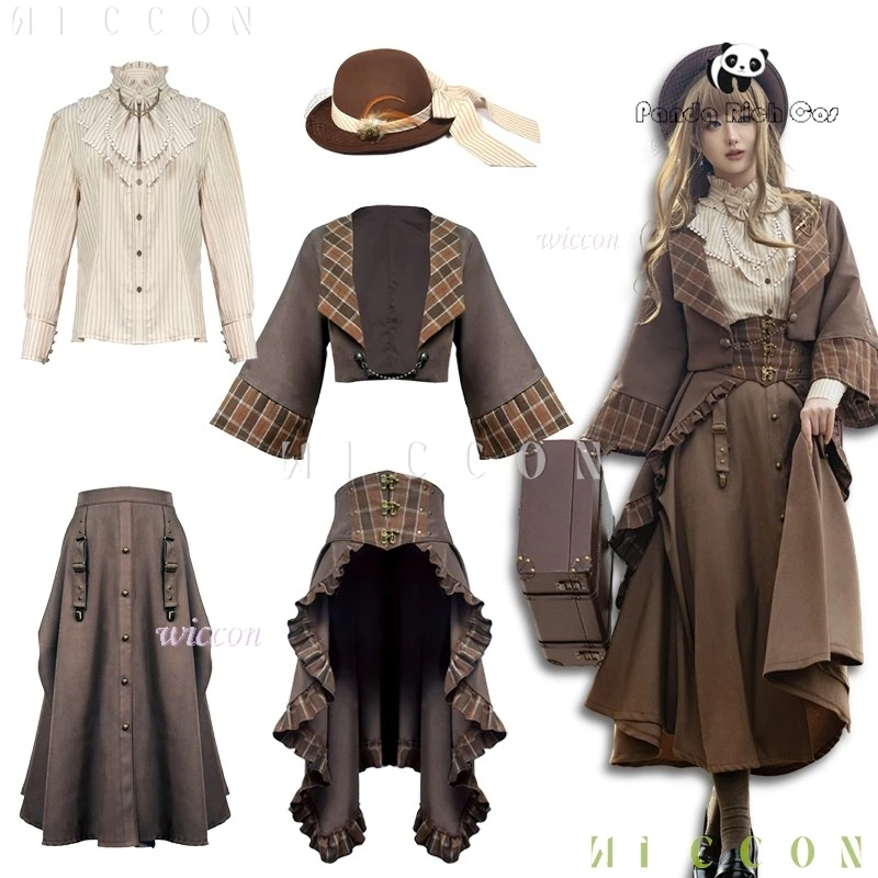 فانتازيا الهالوين فورز جدار أنيمي لورد أوف ميستريز تأثيري Steampunk نمط فستان بني قبعة المحكمة Disfraz De Mujer