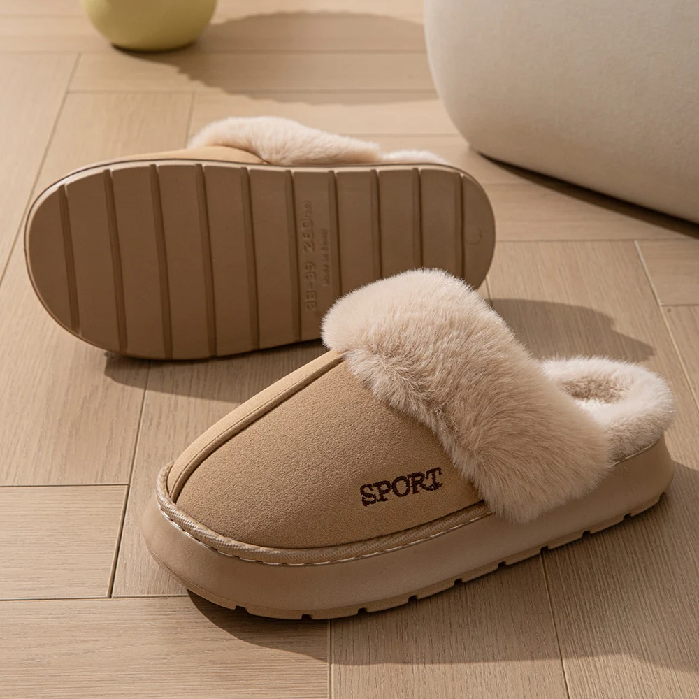 Winterwarme Hausschuhe für Damen, weiches Kunstfellkragen-Design, Plüschfutter, dicke, rutschfeste Sohle, Outdoor-Schneestiefel, Hausschuhe für drinnen und draußen, Paar-Schuhe. – Detail 6