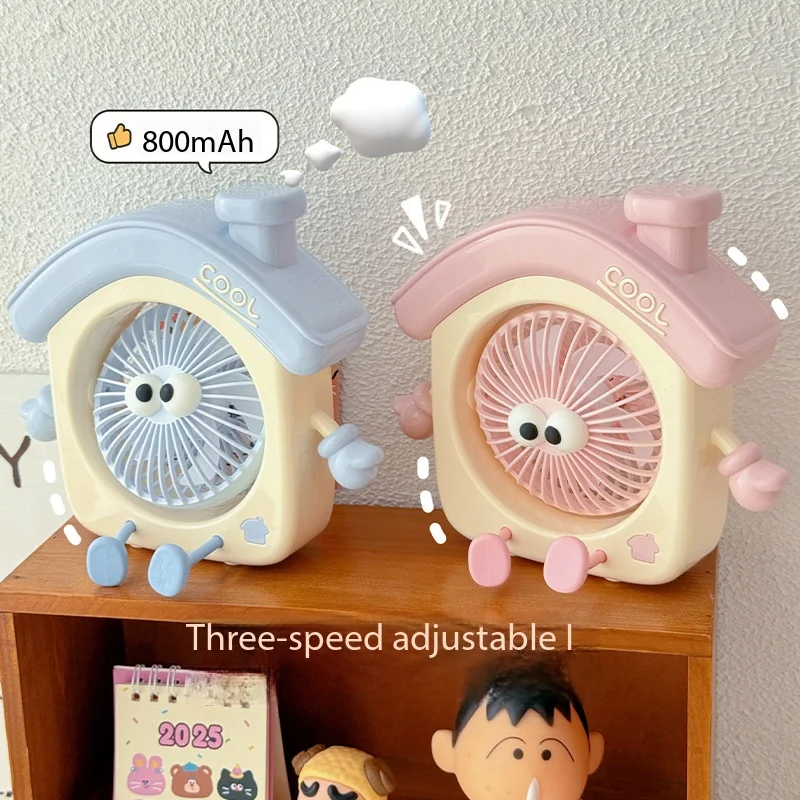 Home Fans Household Merchandises Sweet girly heart bow desktop electric fan three-speed adjustable warm light mini dormitory fan