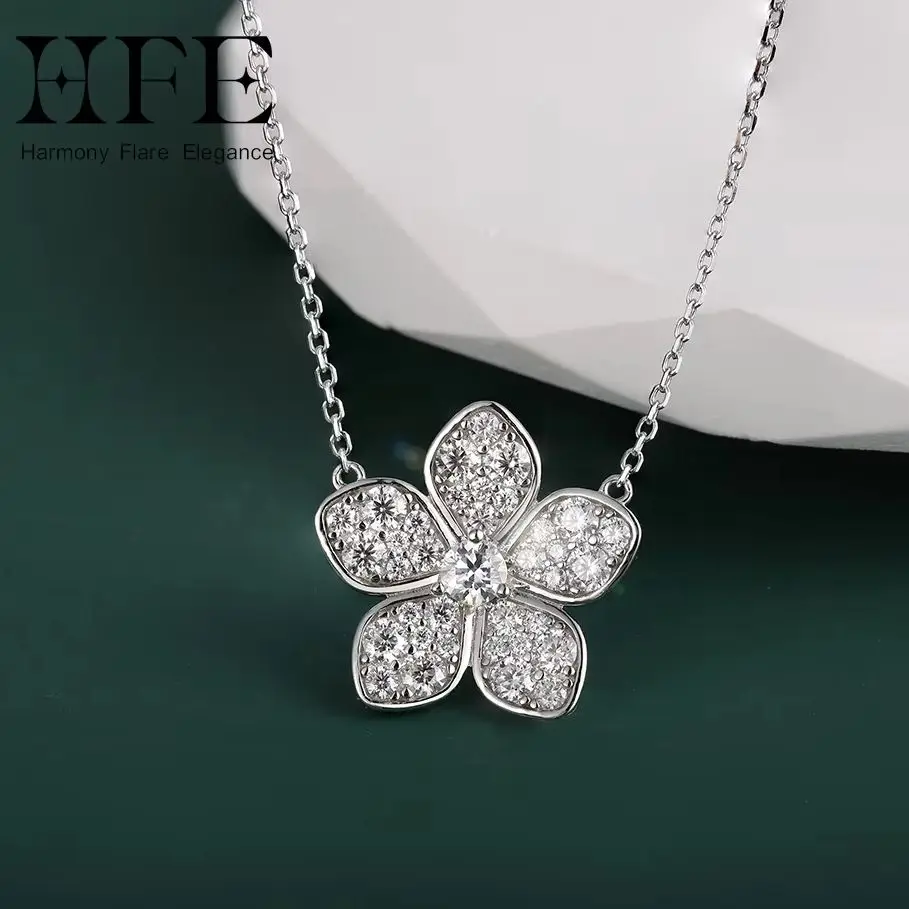 HFE New Moissanite Flower Pendant Necklace Full Diamond Setting Sterling Silver 925 Shimmering Fashion Party Jewelry for Women