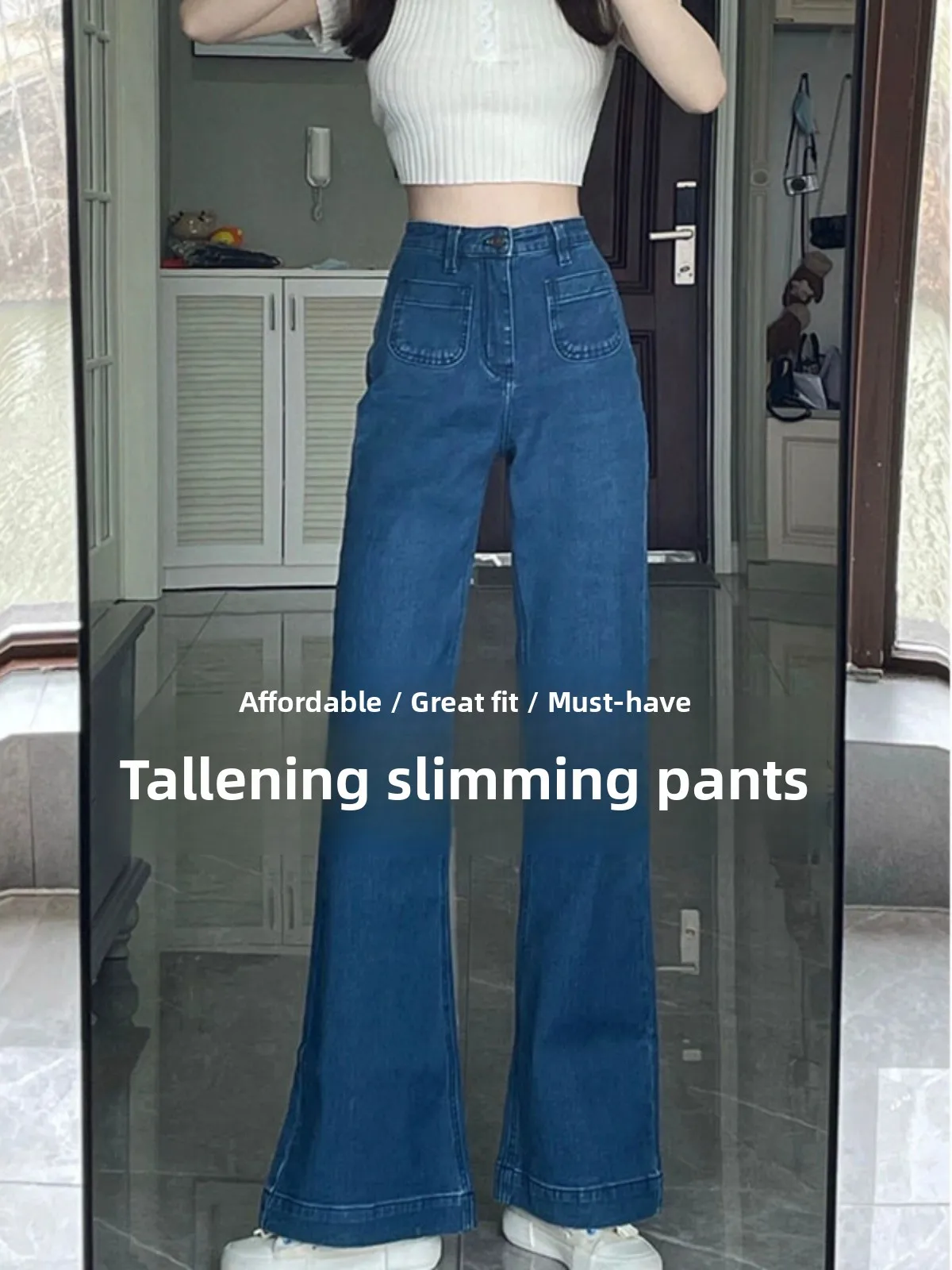 

High Waist Wide Leg Jeans Women's Autumn Winter Vintage Straight Micro Flared Denim Pants kets Slim Fit Cotton Stretch