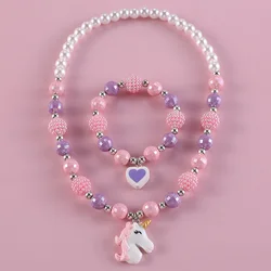 Collar con colgante de conejo bonito para niñas, collar de cuentas de corazón de oso para niños, accesorios de joyería de moda 2023, venta al por mayor