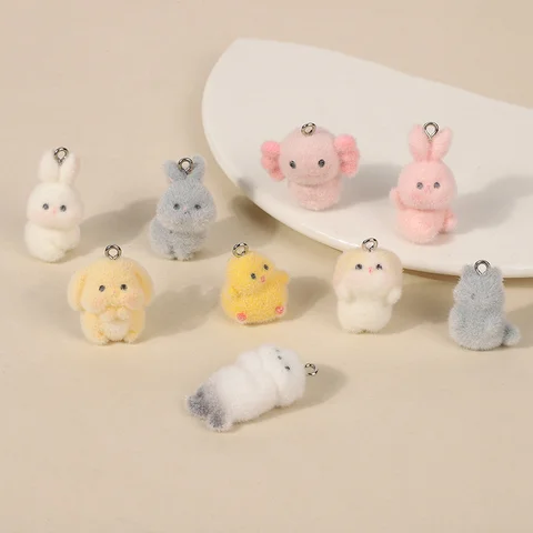 5Pcs 3D 몰려 들고 수지 매력 귀여운 바다 수달 노란색 치킨 토끼 동물 펜던트 귀걸이 키 체인 만들기 DIY 쥬얼리 선물