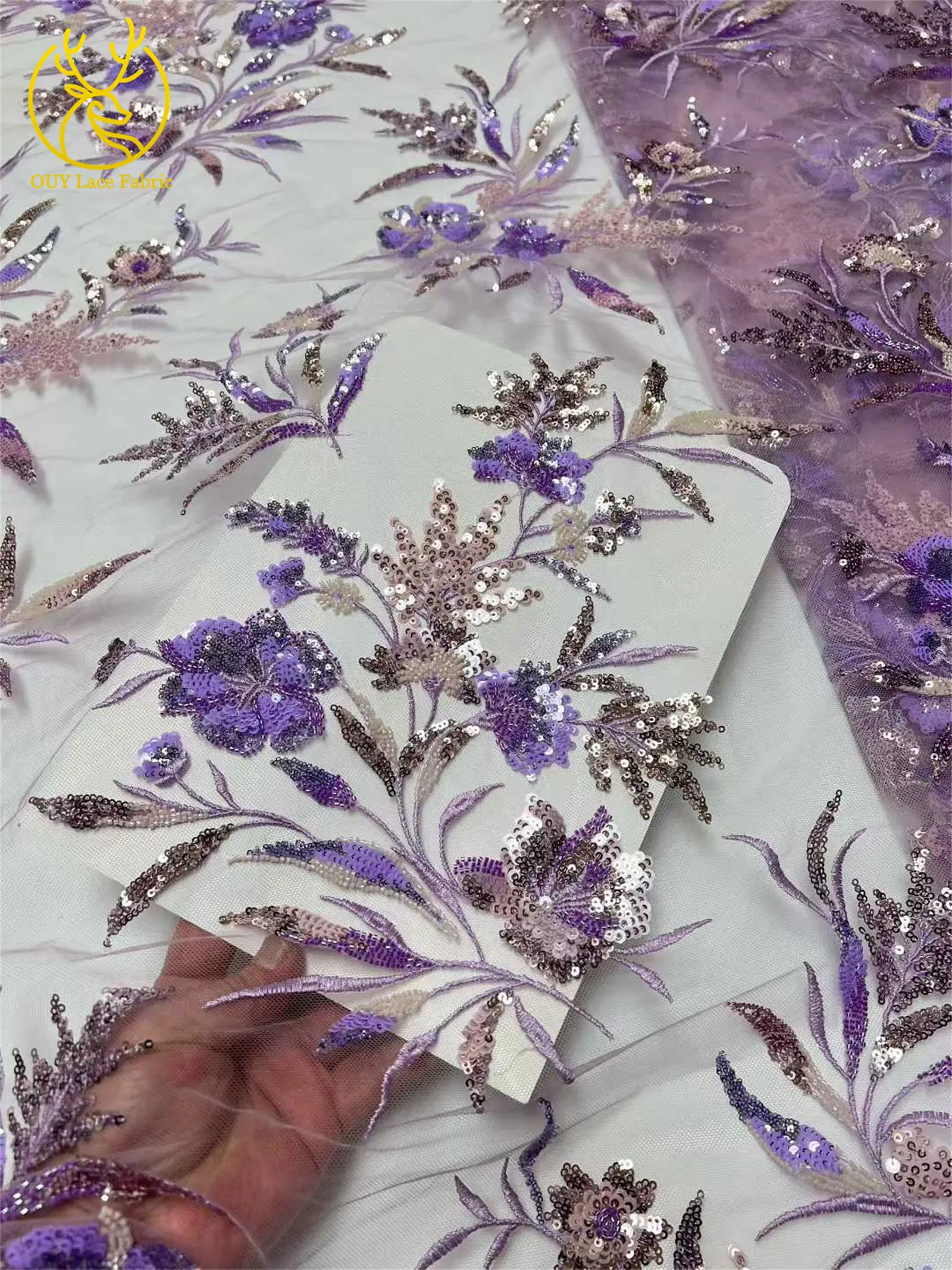 Neuester mit Pailletten bestickter Spitzenstoff 2026 Hochwertiger nigerianischer Perlen-Spitzenstoff, geeignet für Damen-Hochzeitskleider, 5 Yards – Detail 14