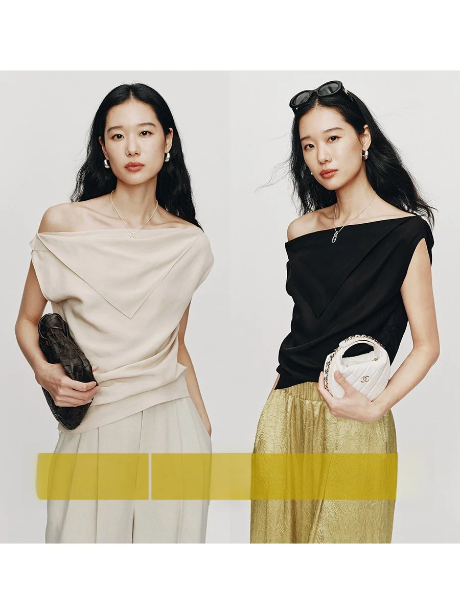 

Amyy Studios Romantic Deconstructivism Slant oulder Design Sense Top Women's Casual Breathable Svel irt