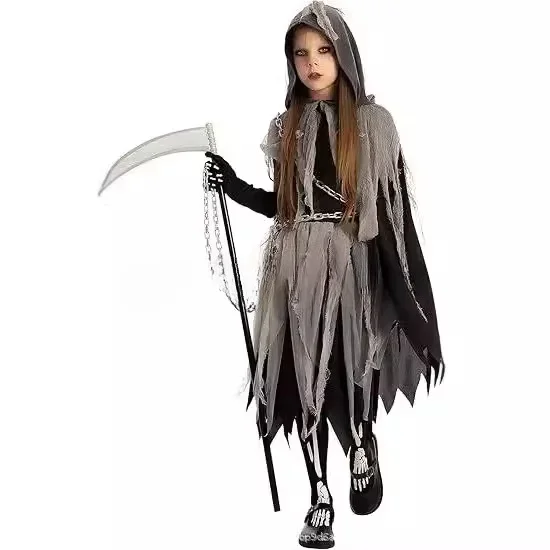 Costume Cosplay di Halloween, Grim Reaper, Costume fantasma spaventoso e Cool, occhi rossi incandescenti per bambini, Grim Reaper Ghost Robe