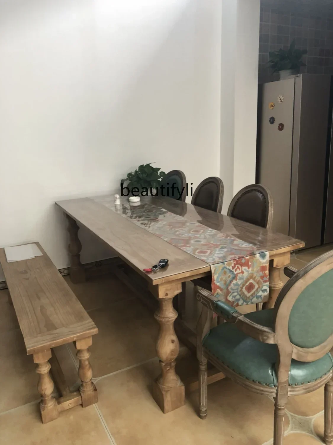 

Cy American Retro Old Solid Wood Rectangular Dining Table Log Simple Table And Chair Combination