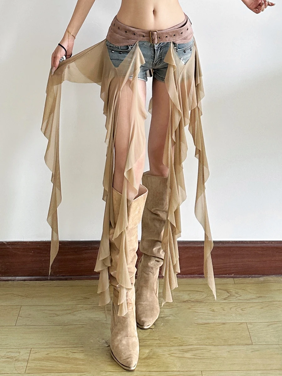 

Weird Puss Faionable Jazz Sle, женская декоративная юбка с регулируемой талией и низкой талией, дизайн с кисточками, смесь полиэстера, лето 2025 г.