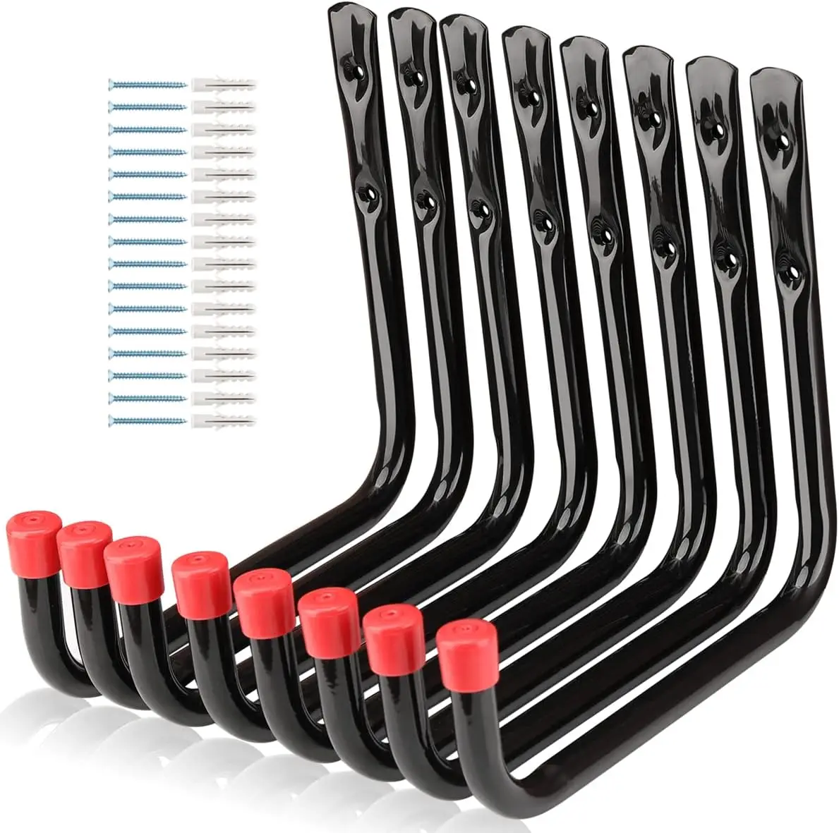 

8 Pa Wall Mount Storage Hooks, 9.6In Garage Utility Hanger For Ladder, Hold Chairs, Garden Tool, Hose, Bike Bla +Red 9.6Inch X