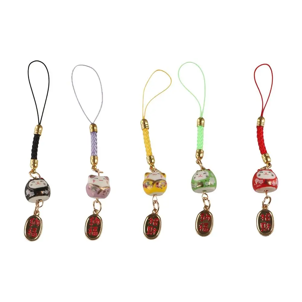 Kawaii الكرتون Maneki Neko قلادة سيارة كيرينغ حقيبة قلادة محظوظ القط المفاتيح اللعب لطيف شريط لتعليق الهاتف المحمول الحلي زوجين