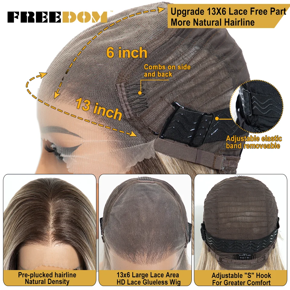 FREEDOM 20“ Synthetische Lace-Front-Perücken für Damen, 13x6, vorgefertigte Lace-Front-Perücke, einfach aufsetzen und loslegen, Ombre-Braun, Perücken für den täglichen Gebrauch – Detail 6