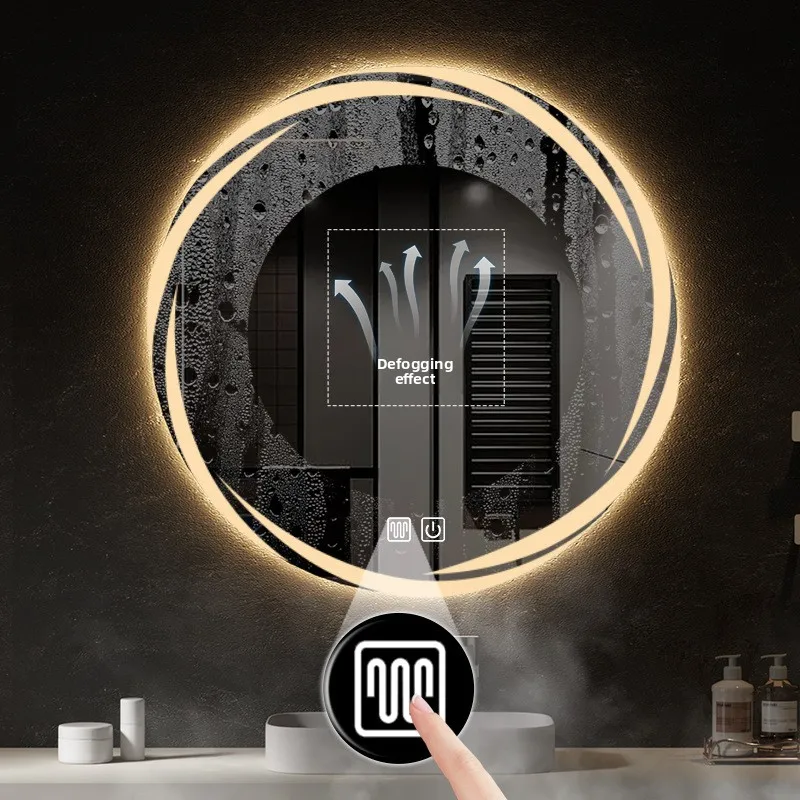 

Умное светящееся круглое зеркало в скандинавском стиле для ванной комнаты, многофункциональное зеркало для макияжа для отелей и дома