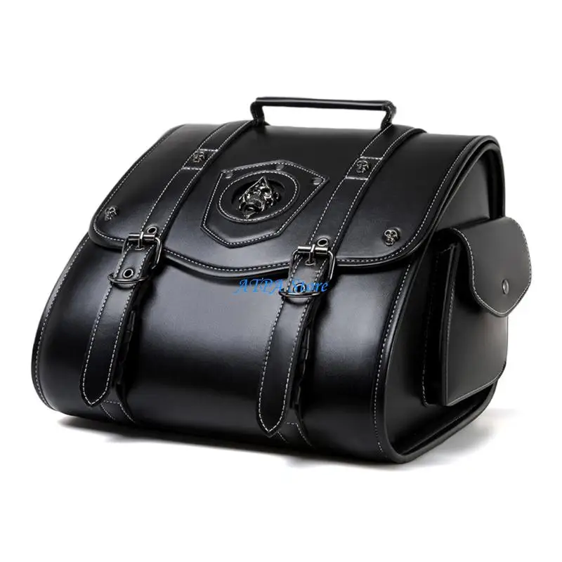 U13C Upgrades Motorcycle Side Tool Bag Retro Punk Design Secure Fastening Waterproof PU Easy Attach Storage for Bike
