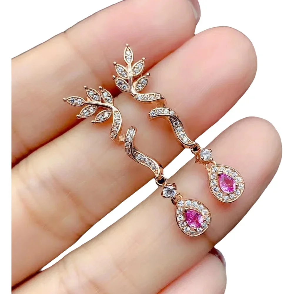 

KJJEAXCMY-925 Sterling Silver Natural Pink Sapphire Earrings for Ladies, Noble Eardrop, Support Test, Party Gift, New Year