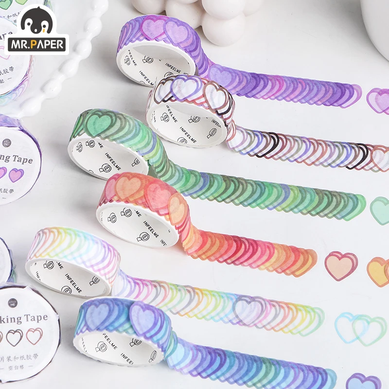 Mr.Paper 100pcs/Roll Love heart shape Tape Washi Tape Decorative Adhesive Tape DIY Scrapbooking Sticker Label Masking Tape