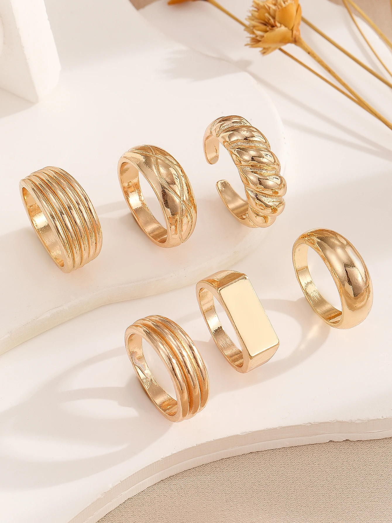 Ingemark 10Pcs/Set Vintage smoothWater Drop Open Rings for womenCreative Metal Gold Color Finger RingsDaily jewelry Gift New