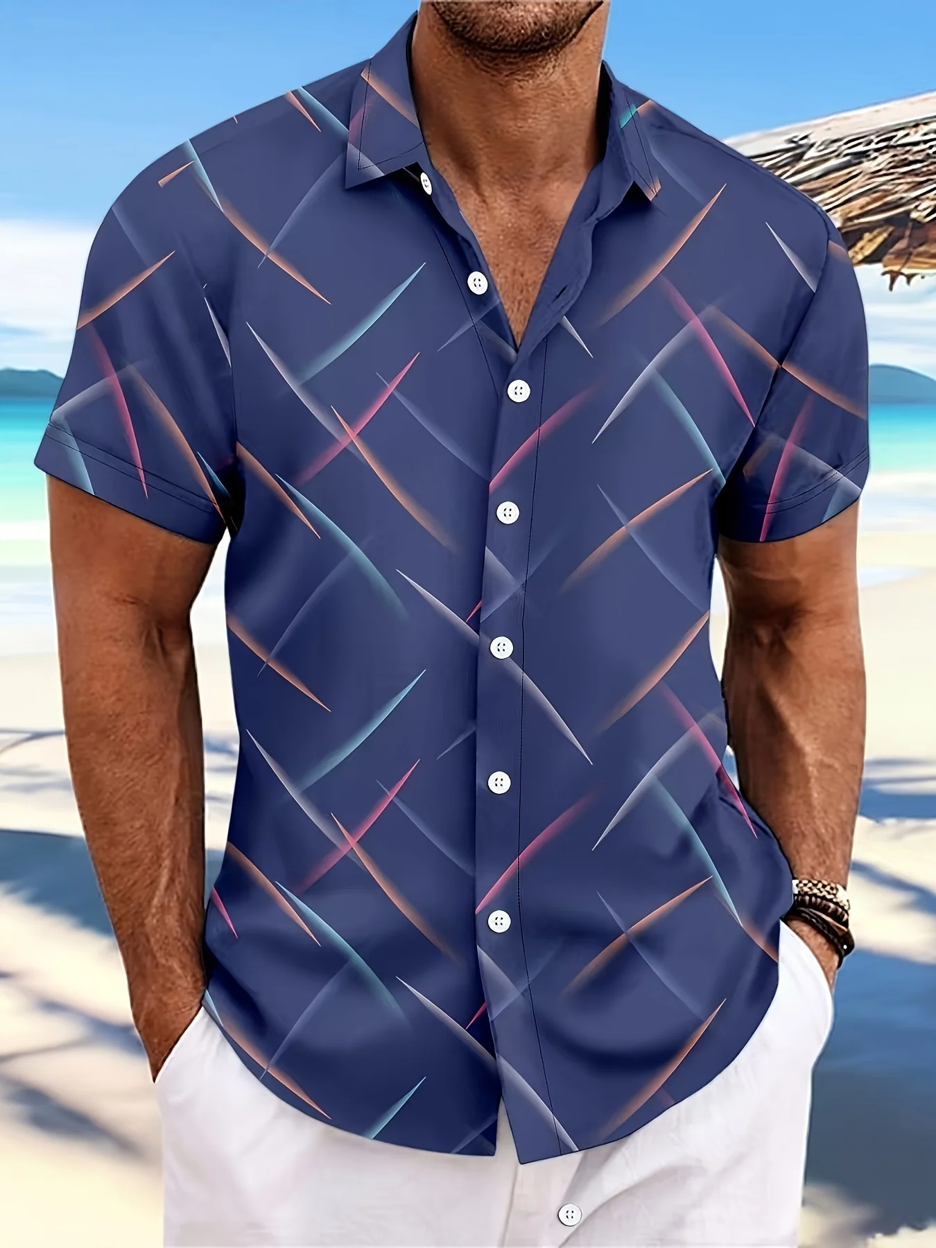 

Fashion printed men's short sleeve button down shirt for summer outdoor, menswear