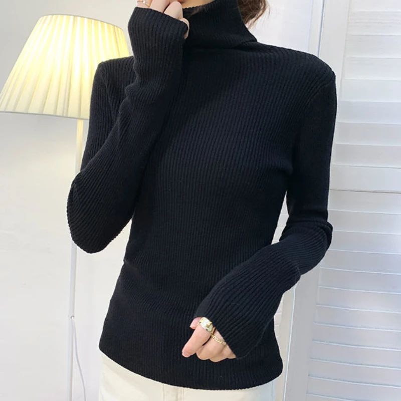 MEXZT Harajuku Pullover Turtleneck Sweater Women Fall Soft Knit Sweater Slim Elastic Korean Simple Basic Cheap Jumper Solid Tops