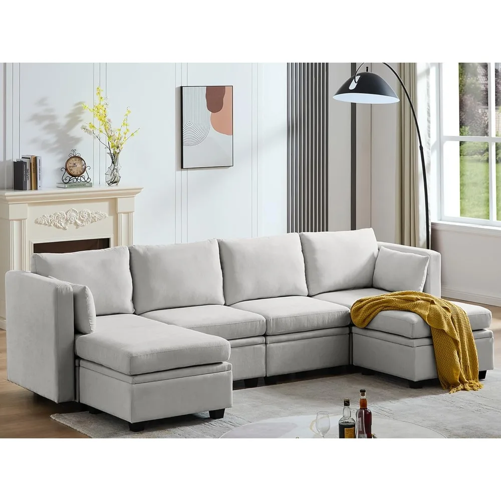 

Modular Sectional Sofa, U Shaped Comfy Cloud Couch with Ottoman, Convertible Sectional Sofa with Throw Pillows for Living Room