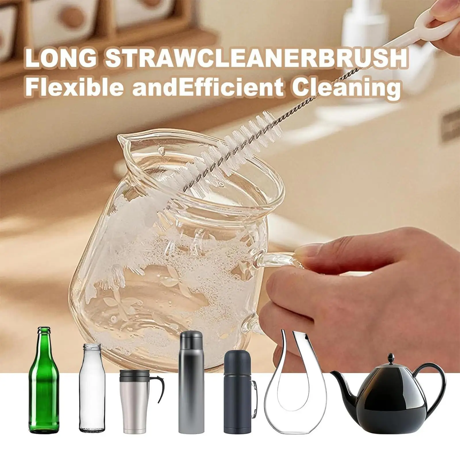 5 Pieces Flexible Cup brush cleaning long handle Wooden handle nylon bristles small brush cup cleaning bottle brush