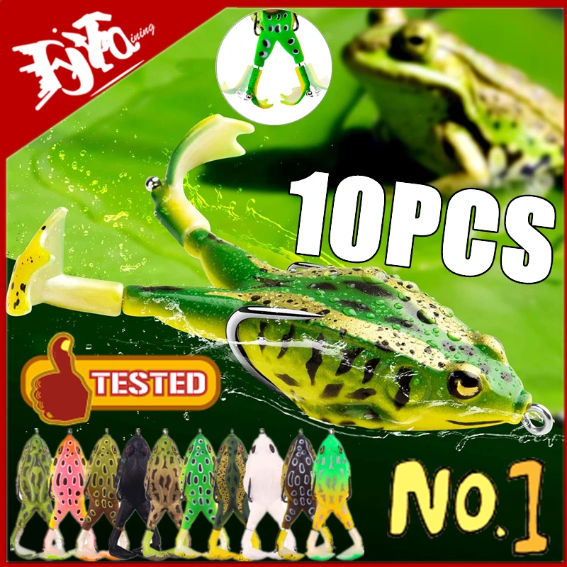 إغراء الضفادع بأرجل مزدوجة المروحة ، طعوم سيليكون ناعمة ، هزازة مياه علوية ، طُعم صناعي ، أدوات صيد سمك السلور ، 9: 1-10 باس