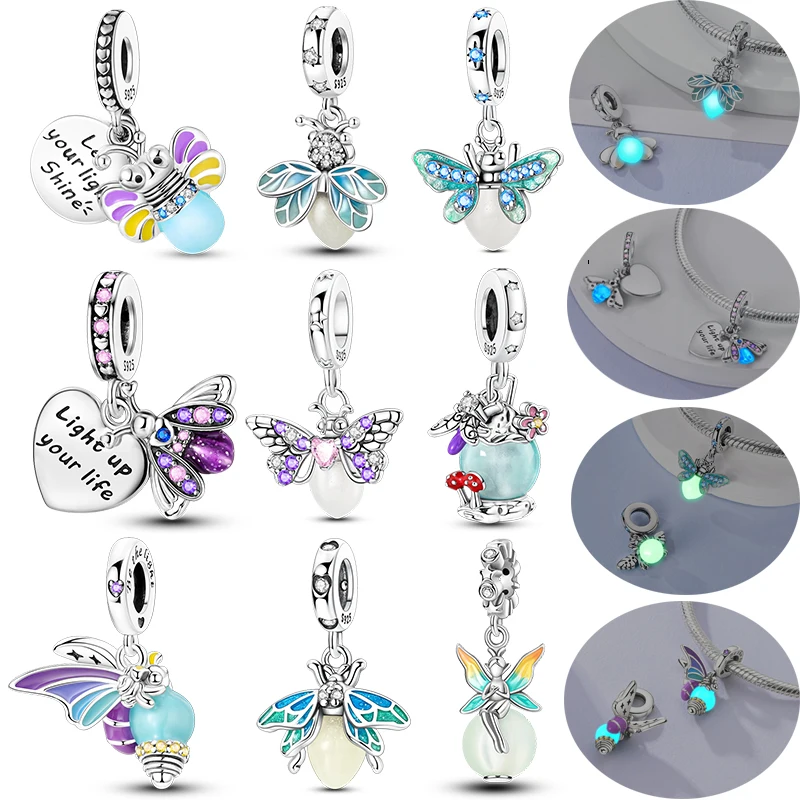 925 Sterling Silver Glowing in the Dark Firefly Hanging Charm Beads Suitable for Original Bracelet Necklace Jewelry Gift Making
