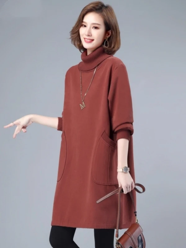 Women's Loose Fit High Collar Fce Lined Pure Cotton Sweatirt Dr Autumn Winter Thermal Comfortable Dr Commute Sle