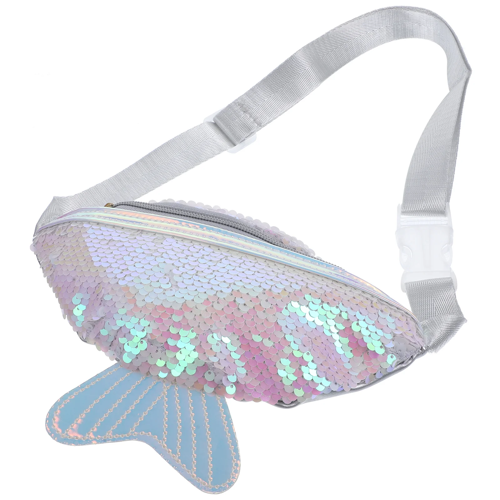 Riñonera de cola de pez con lentejuelas blancas, bandolera ligera de PU, bolso de pecho multifuncional, riñonera deportiva informal