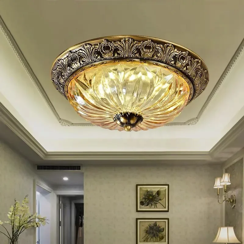 European-style American all-copper villa crystal ceiling lamp light luxury retro