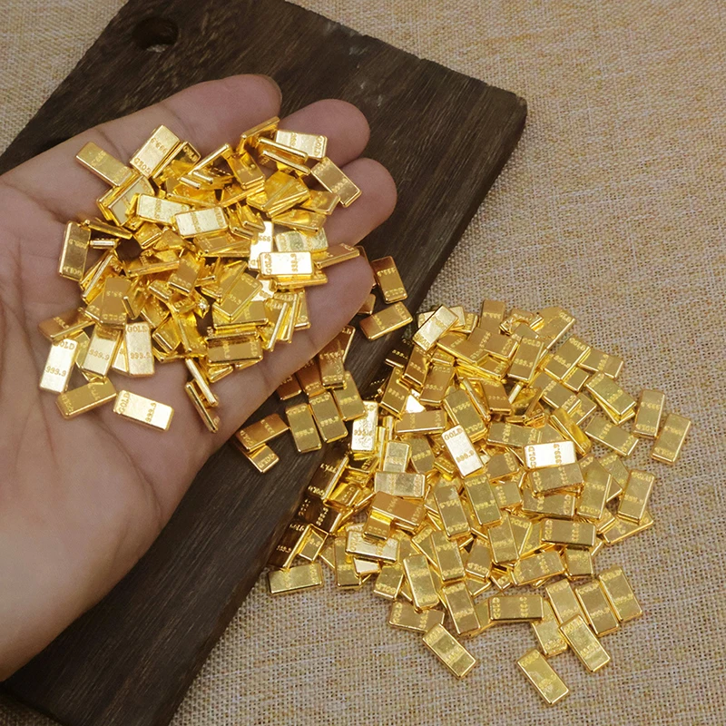 50Pcs/set Dollhouse Bright Gold Mini Gold Bars Miniature Alloy Model Ornaments For Doll House Decor Kids Pretend Play Toys Gift