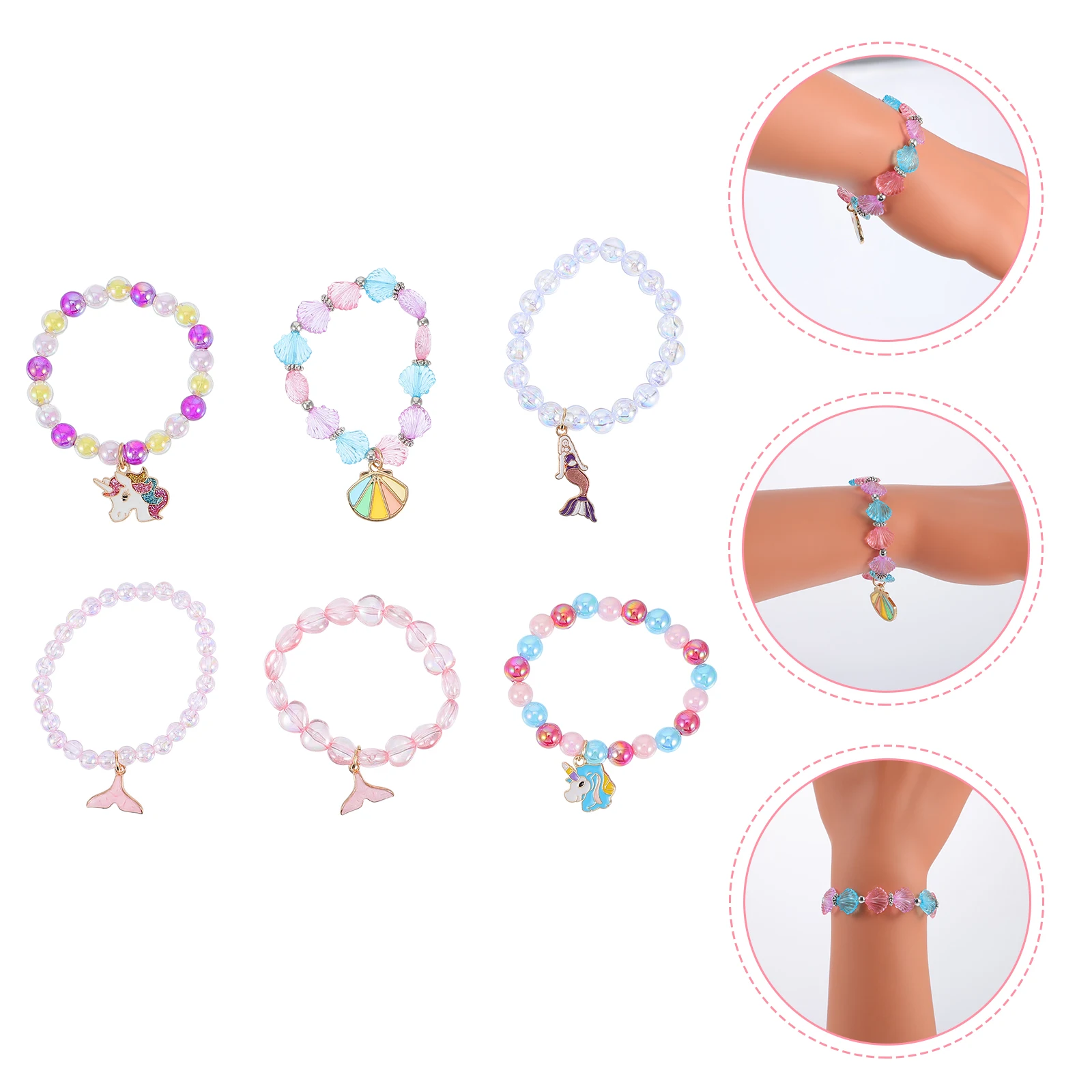 6 Braccialetti con perline unicorno Gioielli arcobaleno Ragazze Bambino Bambino Principessa Animale Regalo di compleanno Fai finta di giocare Giocattolo per tea party