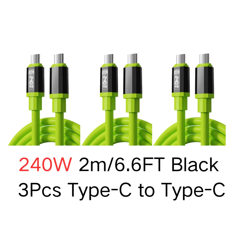 

[3 шт., 2 м/6,6 фута], быстрая зарядка 240 Вт, кабель Type-C — Type-C, кабель для передачи данных с цифровым дисплеем, прочный шнур для телефона Type-C