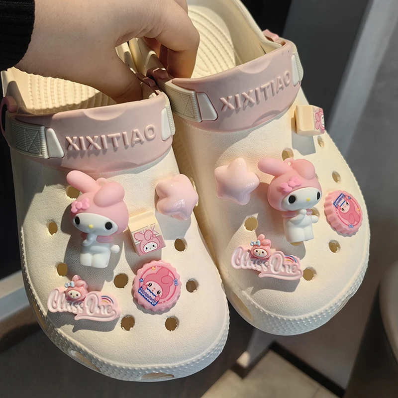 Kawaii Cute Sanrio Hello Kitty Series Shoe Buckle Set Cinnamoroll Kuromi DlY Slippers Accessories Souvenir Kids Girls Women Gift