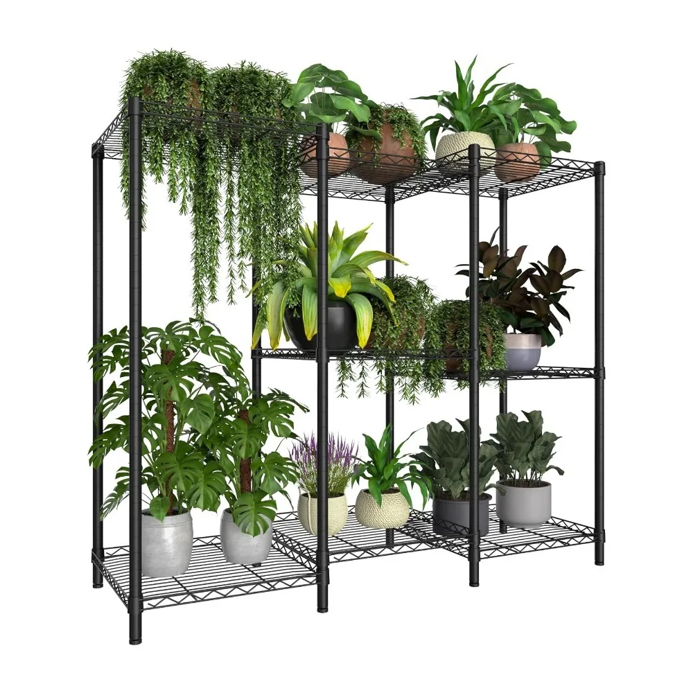 

8-Tier Plant Stand for Indoor Outdoor, Large Reinforced Multiple Flower Pot Holder Rack for Multiple Plants Plant Rack,Black