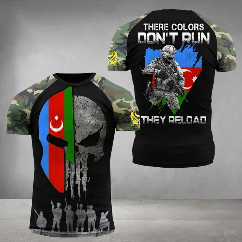 

3D Printed Men's T-shirt with the Flag of Azerbaijan, Fresh Streetwear, Large T-shirt Designed by a Designer