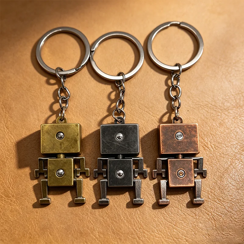 Retro Beweglicher Roboter-Schlüsselanhänger Vintage Metall Quadratischer Roboter-Schlüsselring Kreativer Punk-Stil Taschenanhänger Geschenk für Männer Frauen – Detail 2