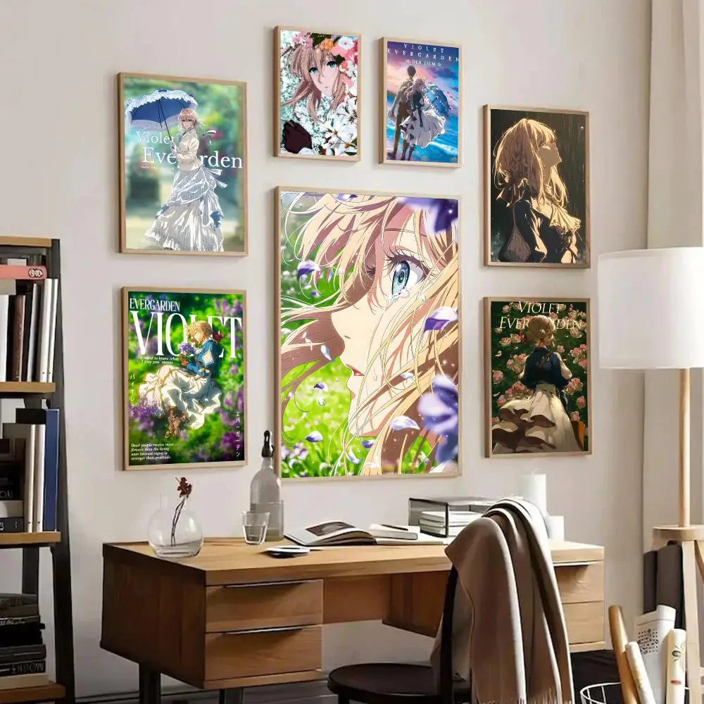 Violet E-Evergarden Poster HD Art Sticky Wall Waterproof Home Living Room Bedroom Bar Aesthetic Decoration