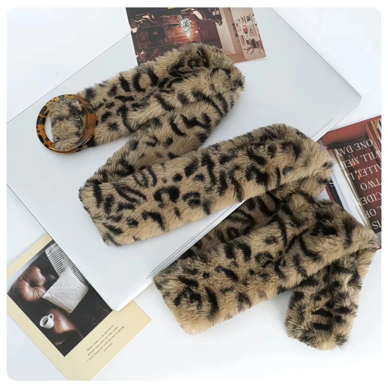 Y2K Retro Style Women's Autumn and Winter Leopard Print Imitation Plush Belt