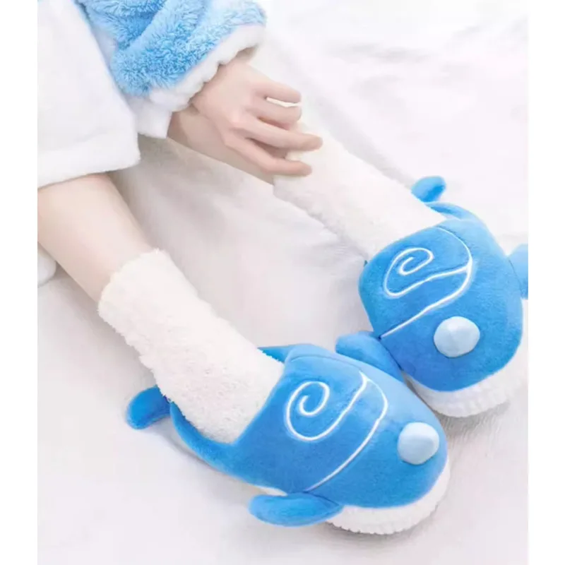 Genshin Impact Sky Whale Tartaglia Plush Slippers Game Anime Cosplay Cotton Slides Cute Cartoon Home Shoes Size 34-42 Xmas Gift