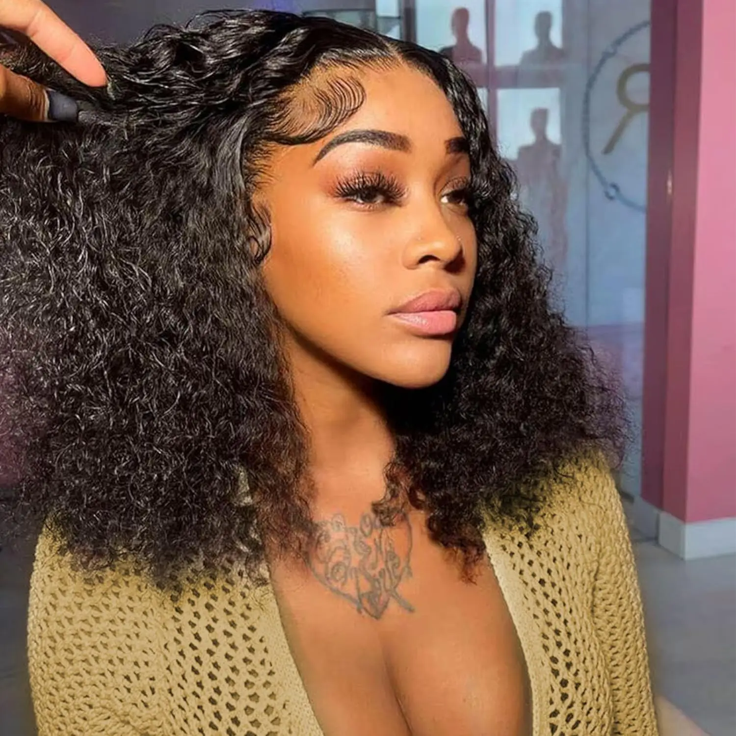 T Part Lace Wig Deep Wave Wig Short Bob Human Hair Wig Pre Plucked Brazilian Hair Curly Wigs 100% Human Hair For Women Remy Hair