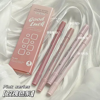 4 adet/Set vurgulayıcı kalem Kawaii çift kafa şeker renk belirteçleri hızlı kuru floresan kalemler pastel okul kırtasiye malzemeleri