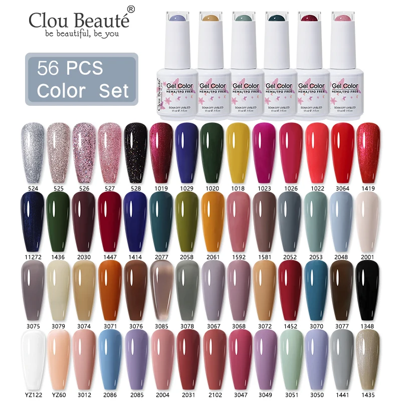 Clou Beaute 56 stks 15 ml HEMA TPO GRATIS Nagel Gel Polish Kit Set Gel Lak UV Gel Nail Semi permanente Vernis Salon Benodigdheden