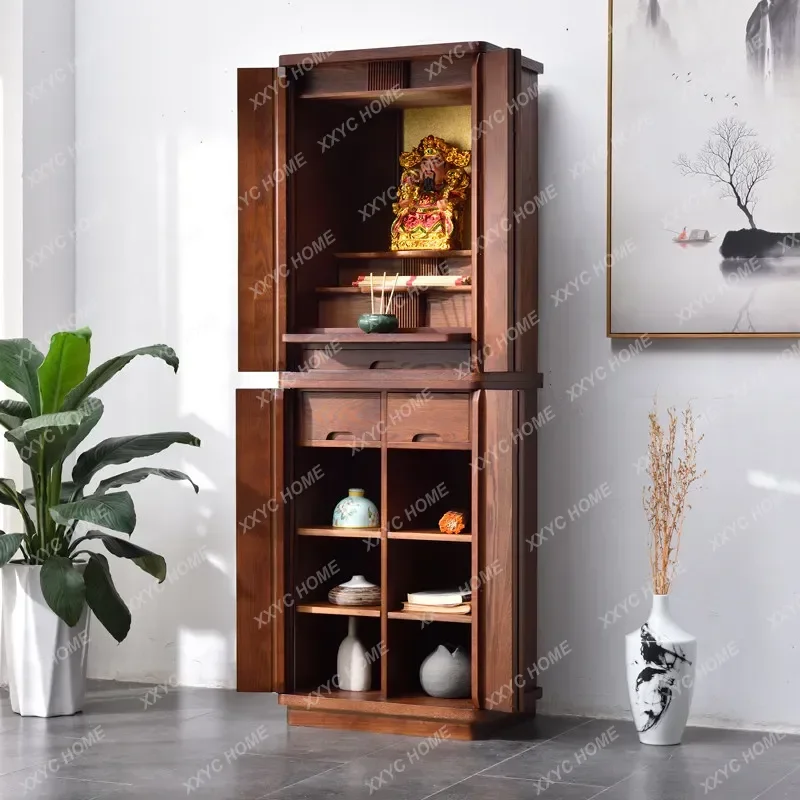 solid wood  shrine altar cabinet - wealth god offering stand - bodhisattva buddha statue offering table for home worship